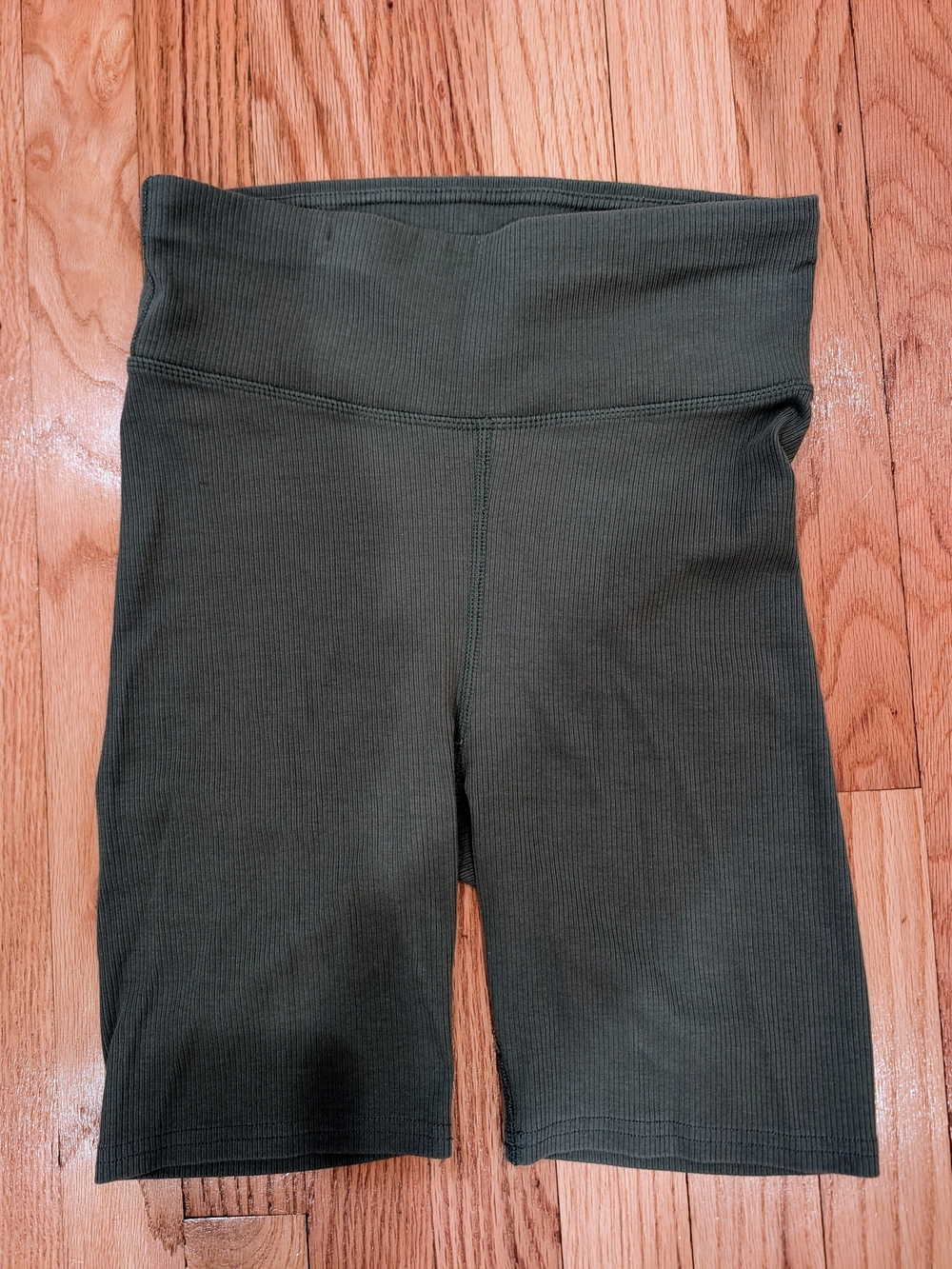 Pact Organic Cotton Olive Ribbed High-Waist Bike Shorts